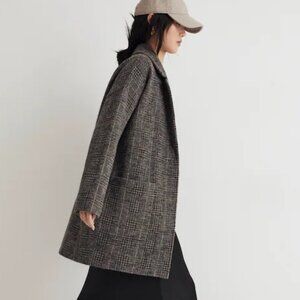MADEWELL XXS Heather Ashwood Wool Sweater Coat in Plaid 100% Merino Wool